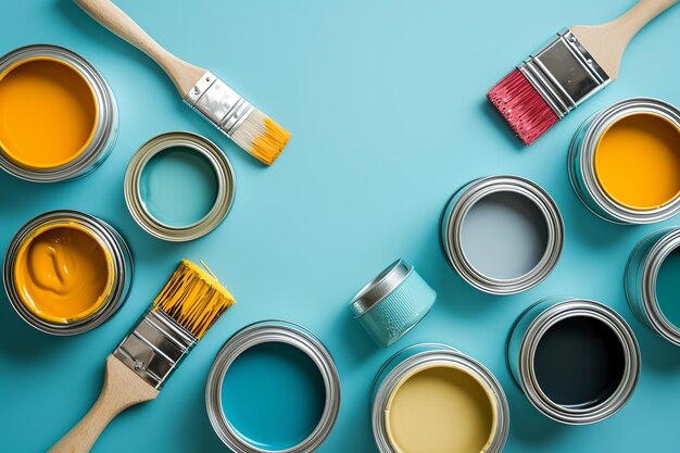 Фото Тема домашней живописи на голубом фоне