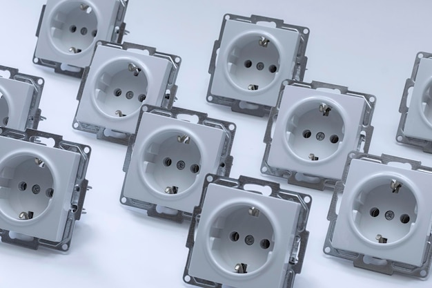 Home plastic sockets for electricity on a white background