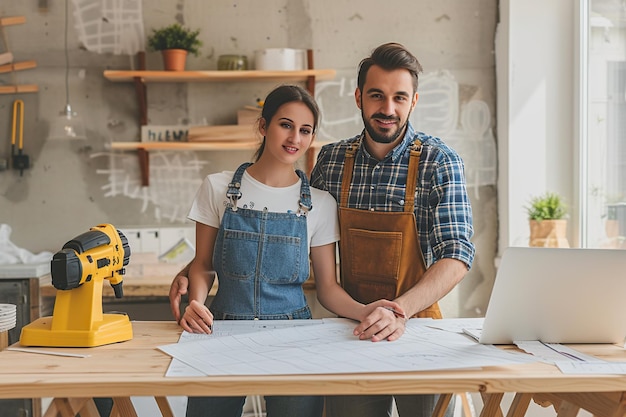 Photo home renovation collaboration couple redesigning upgrading their house togethe