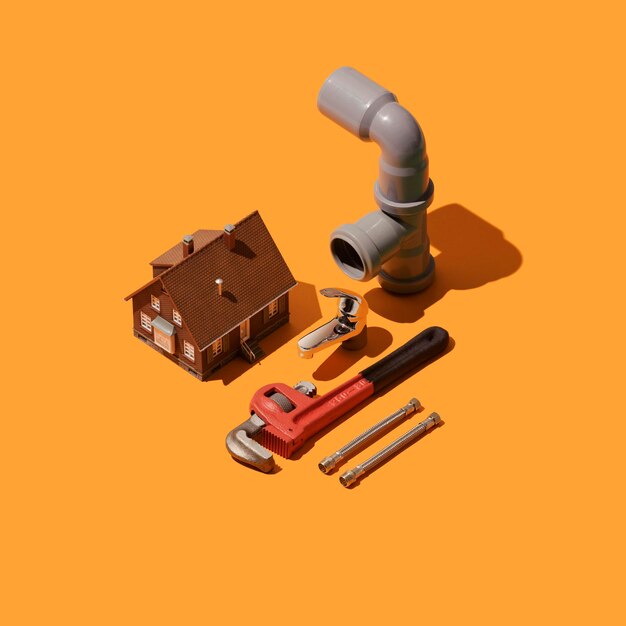 Home renovation and isometric professional plumbing tools