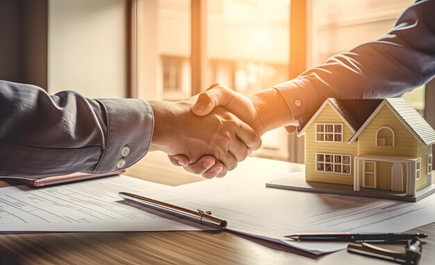 Home repair agreement with homeowner handshake with contractor