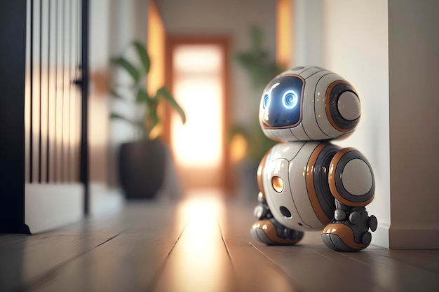 Home robot assistant in smart home Cleaning security and video surveillance AI generated