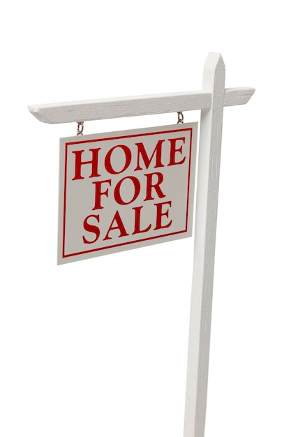 Photo home for sale real estate sign on white with clipping