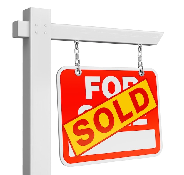 Home sold for sale real estate sign isolated on white