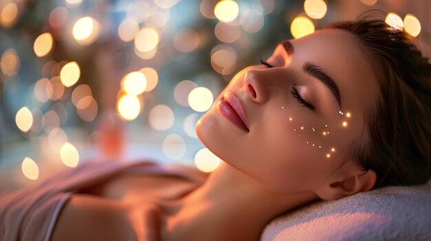 Home Spa Serenity CloseUp of Woman Enjoying Rejuvenating Massage Treatment with Copy Spac