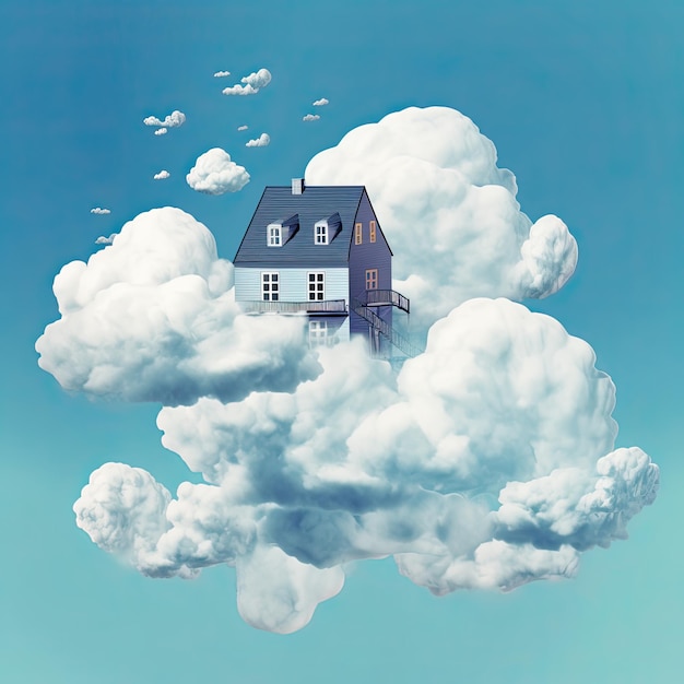 Home Sweet Home A Business Family Living in the Clouds with a Blue Sky Background Generative AI