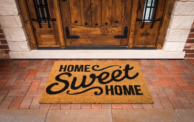 Home Sweet Home Welcome Mat At Custom Front Door of House