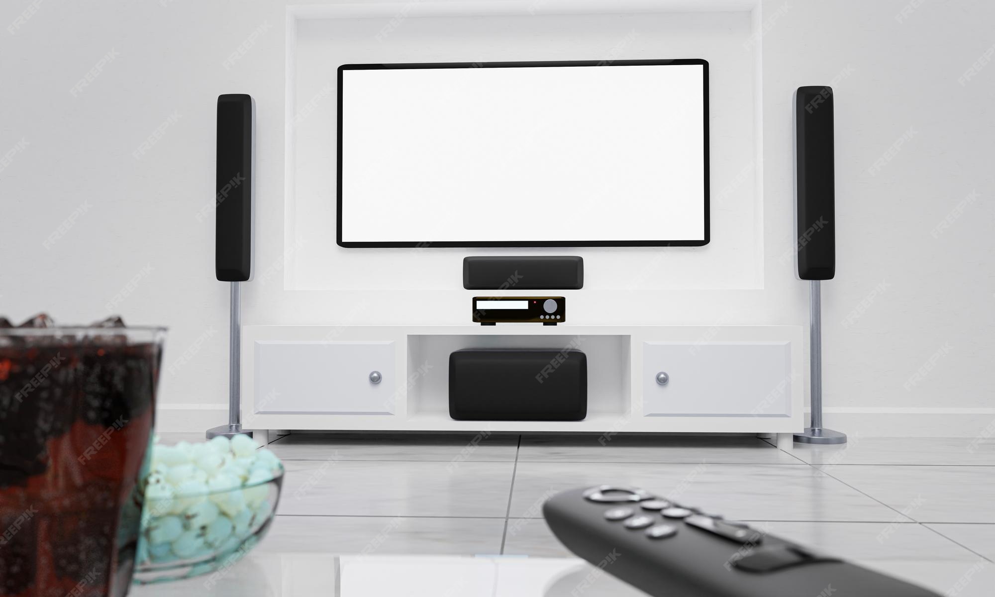 Premium Photo | Home theater and tv screen in the living room big wall