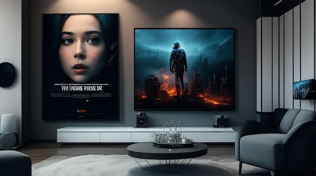 A home theater with AIcurated movie posters