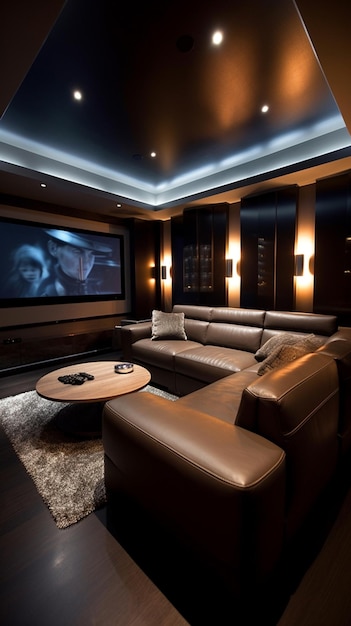 Premium AI Image | A home theater with a large screen that says'the man
