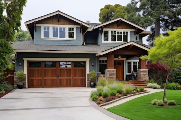 A home with a large front porch and a large front door.