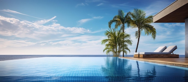 Дом с пальмами в бассейне и видом на океан