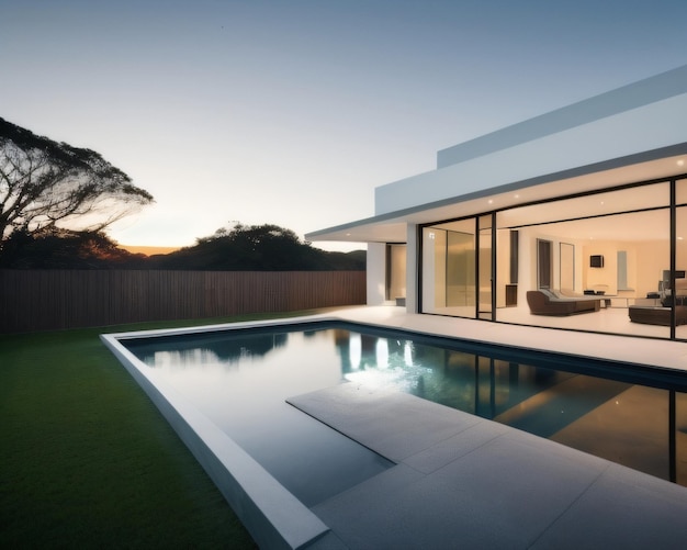 A home with a pool and a view of the backyard.