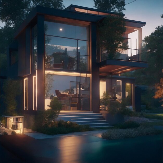 A home with stellar views and cyberpunk aesthetics generated by ai