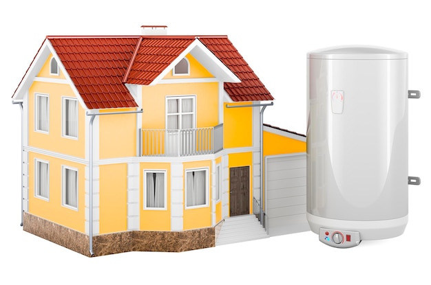 Home with tank electric water heater 3D rendering