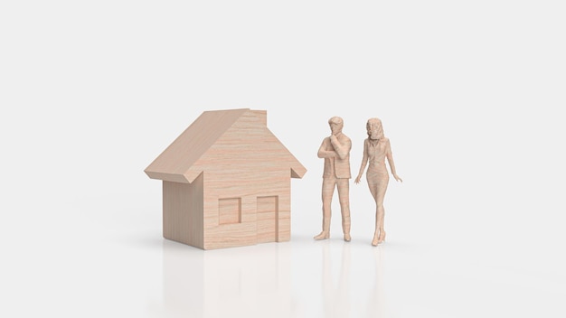 The home wood and figure on white background for property or estate concept 3d rendering