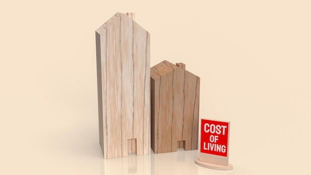 Home wood toy for cost of living concept 3d rendering