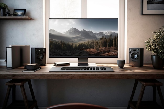 A home work setup with computer on desk