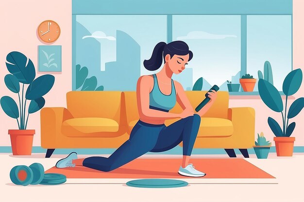 Foto home workout break flat vector illustratie van een persoon die in stijl oefent