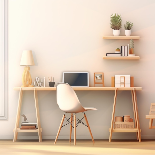 Home workplace in apartment room minimalistic interior 3d realistic vector mockup