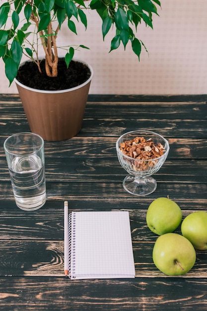 Home workplace Black wooden table Home Office A place for a student with delicious homemade cookies