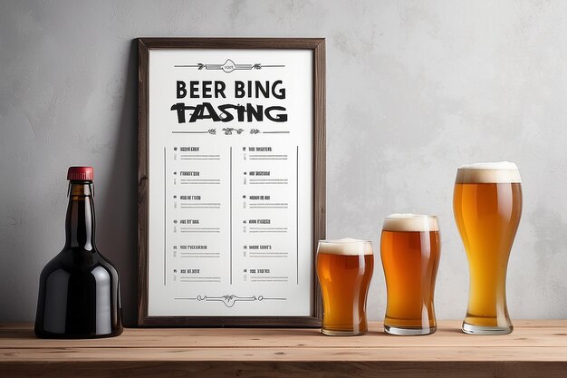 Foto homebrewing beer tasting notes signage mockup con spazio vuoto bianco vuoto per posizionare il tuo disegno