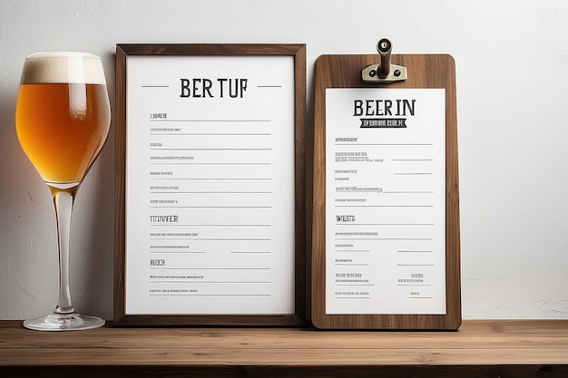 Photo homebrewing beer tasting notes signage mockup with blank white empty space for placing your design