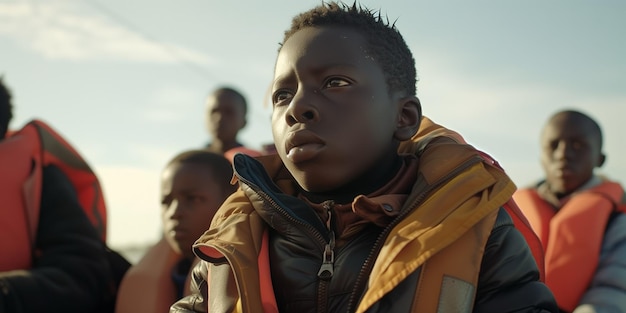 Homeless African Children And Teenagers On Boat Journey Towards Europe As Migrants