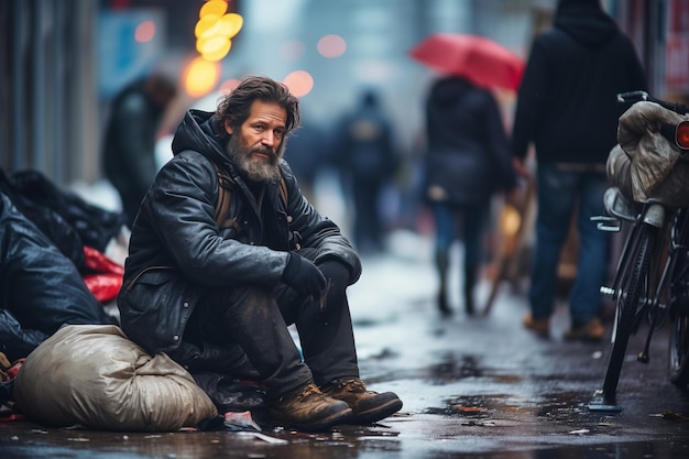 Foto uomo mendicante senzatetto