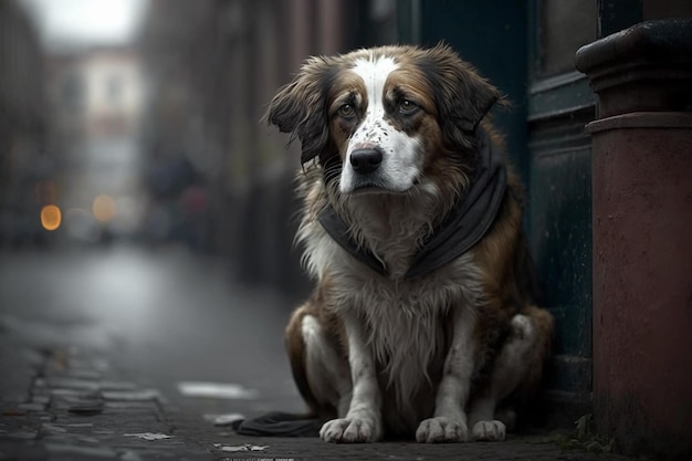 Homeless dog on street AI Generated