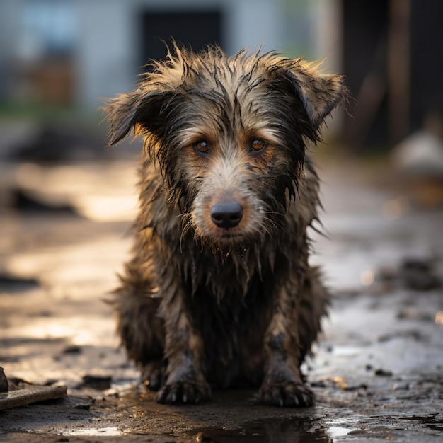 Homeless and forlorn a sad dog abandoned on the streets For Social Media Post Size