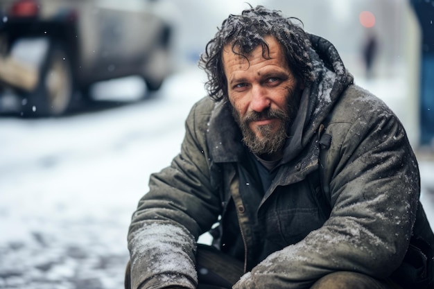 Homeless Man Braving Winter in the City