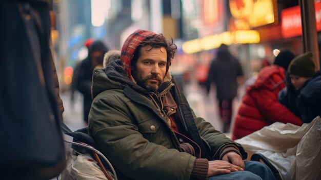 Homeless man on a city street