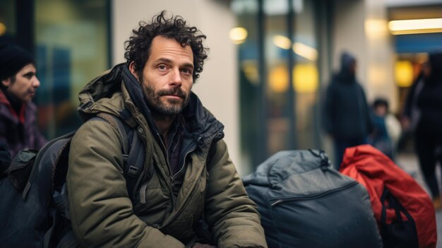 Homeless man on a city street