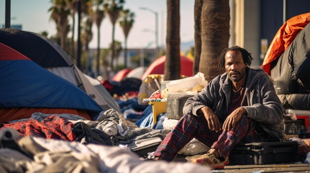 Homeless man on a city street