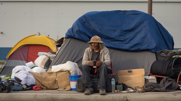 Photo homeless man on a city street