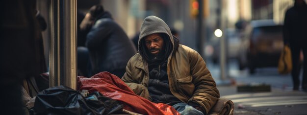 Homeless man on a city street