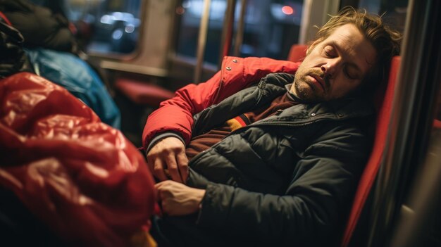 Foto un senzatetto dorme in una strada della città.