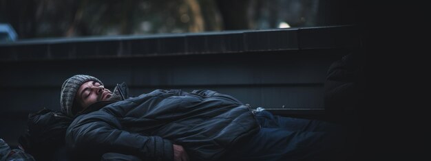 Foto un senzatetto dorme in una strada della città.