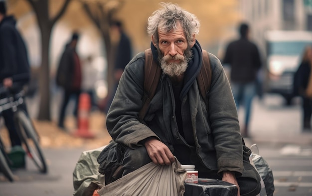 A homeless man on the street Problems of large modern cities poverty
