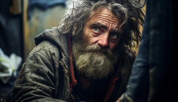 Photo homeless person emotional editorial portrait photography