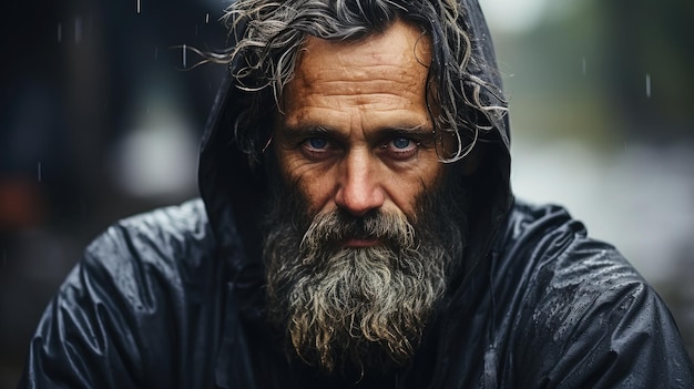 Homeless poor man crying portrait closeup Economic recession