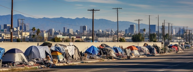 Homeless tent camp on a city street