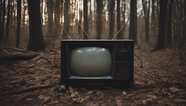 A homeless vintage TV kept in between the woods