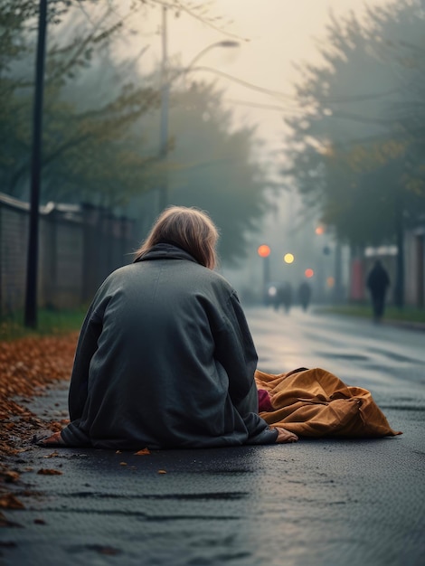 Photo homeless woman in the urban street