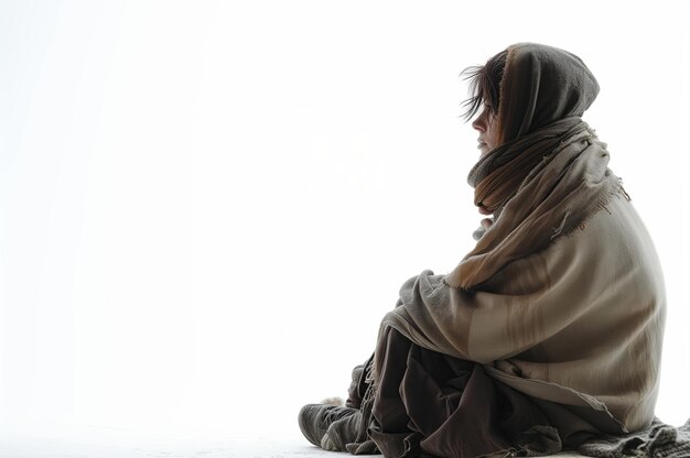 Photo homeless woman on a white background