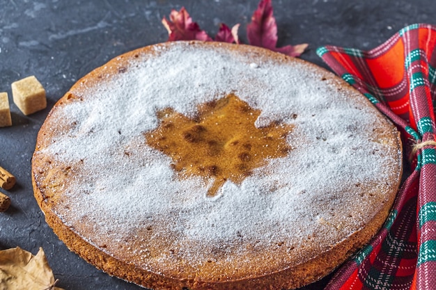 Homemade apple pie, cobbler, charlotte with walnut and cinnamon