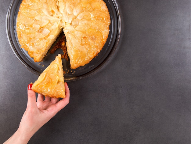 Homemade apple pie on a stone countertop.