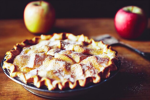 Foto torta di mele fatta in casa con frutta in zucchero a velo