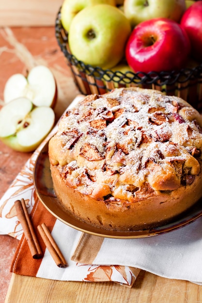 Homemade apple pie with cinnamon on the plate